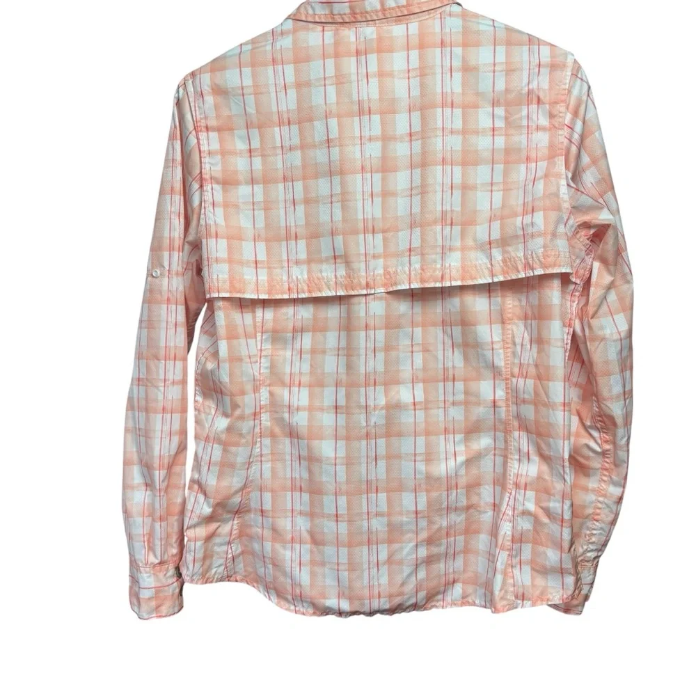 Field & Stream Peach/Wht Plaid Button-Up Long Sleeve Cool Sporting Shirt Women L - Picture 3 of 8